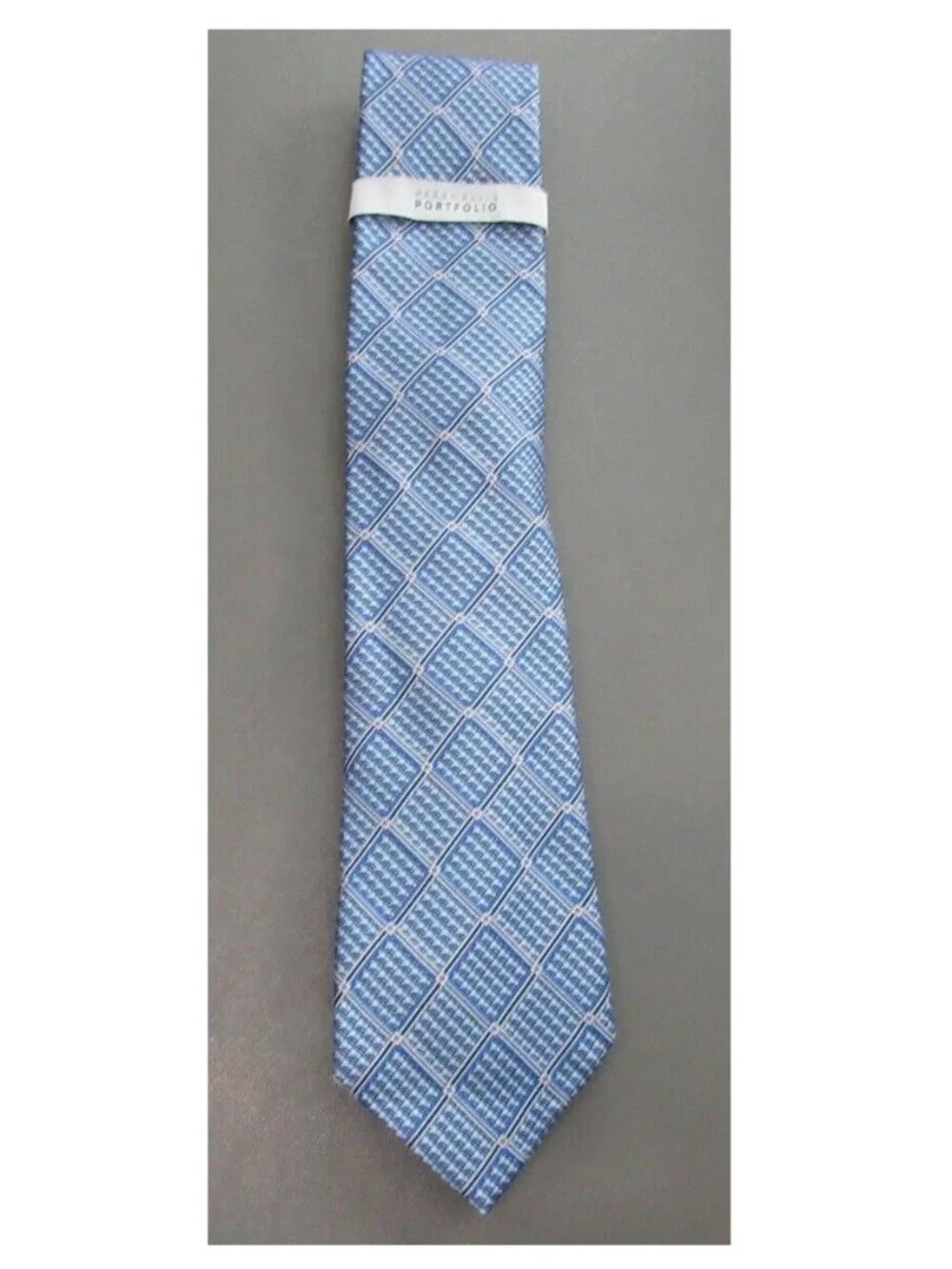 Perry Ellis Men's 100% Polyester 3.25'' Tahan Grid Neck Tie, Blue, One Size